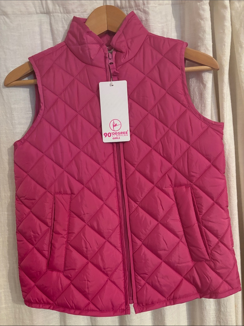 NWT 90 Degree By Reflex Girls' Hot Pink Quilted Puffer Vest XL (14)